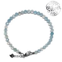Pulsera Aguamarina facetada (Bola 4mm). Cierre Plata