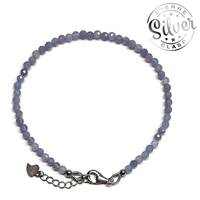 Pulsera Tanzanita facetada (Bola 4mm). Cierre Plata
