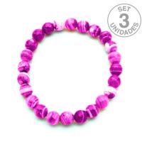 Pulsera Ágata Rosa, Bola 8 mm. Set 3un