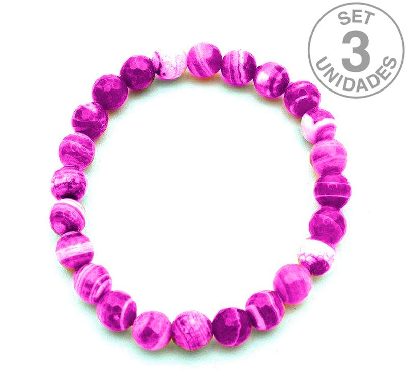 Pulsera Ágata Rosa, Bola 8 mm. Set 3un
