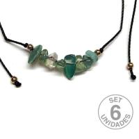 Green Agate chip bracelet on adjustable black thread. Set 6 Un.