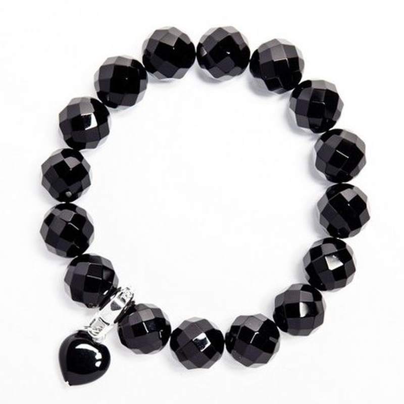 Pulsera Ágata Negra Bola facetada Corazón