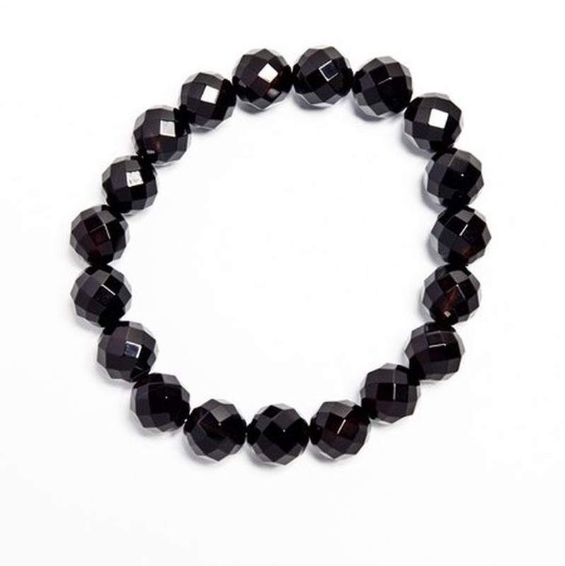 Pulsera Ágata Negra Facetada (Bola 10mm)