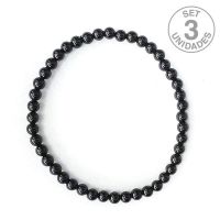 Pulsera Ágata Negra (Bola 4mm). Set 3 Un.