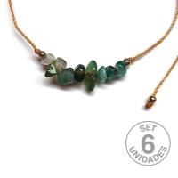 Green Agate chip bracelet on adjustable beige thread. Set 6 Un.