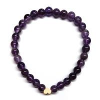 Bracelet en Améthyste (perles 6 mm) + symbole coeur en or. Set 3 Un.