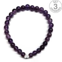Amethyst bracelet (6mm beads) + silver heart symbol. Set 3 Un.