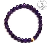 Amethyst bracelet (6mm beads) + golden star symbol. Set 3 Un.