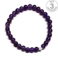 Amethyst bracelet (6mm beads) + silver star symbol. Set 3 Un.