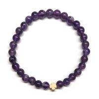 Bracelet en Améthyste (perles 6 mm) + symbole trèfle en or. Set 3 Un.