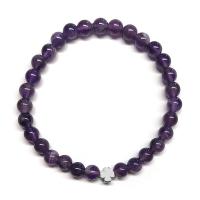 Bracelet en Améthyste (perles 6 mm) + symbole trèfle en argent. Set 3 Un.