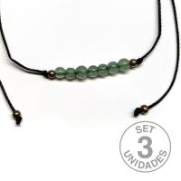 Aventurine beads (4mm) bracelet on adjustable black thread. Set 3 Un.