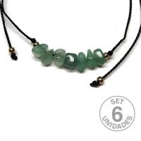 Aventurine chip bracelet on adjustable black thread. Set 6 Un.