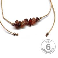 Carnelian chip bracelet on adjustable beige thread. Set 6 Un.