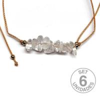 Crystal Quartz chip bracelet on adjustable beige thread. Set 6 Un.