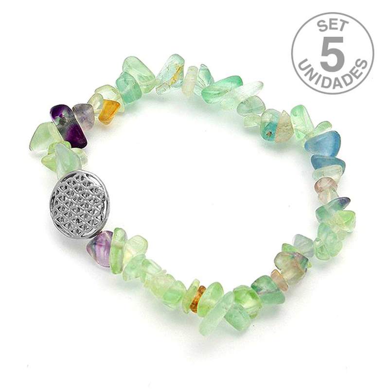 Pulsera Fluorita Flor de Vida. Set 5 Un.