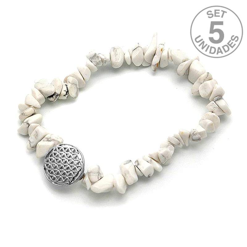 Howlite - Flower of the Life Amulet Bracelet. Set 5 Un.