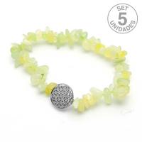 Pulsera Jade Verde/Flor de la Vida. Set 5 Un.