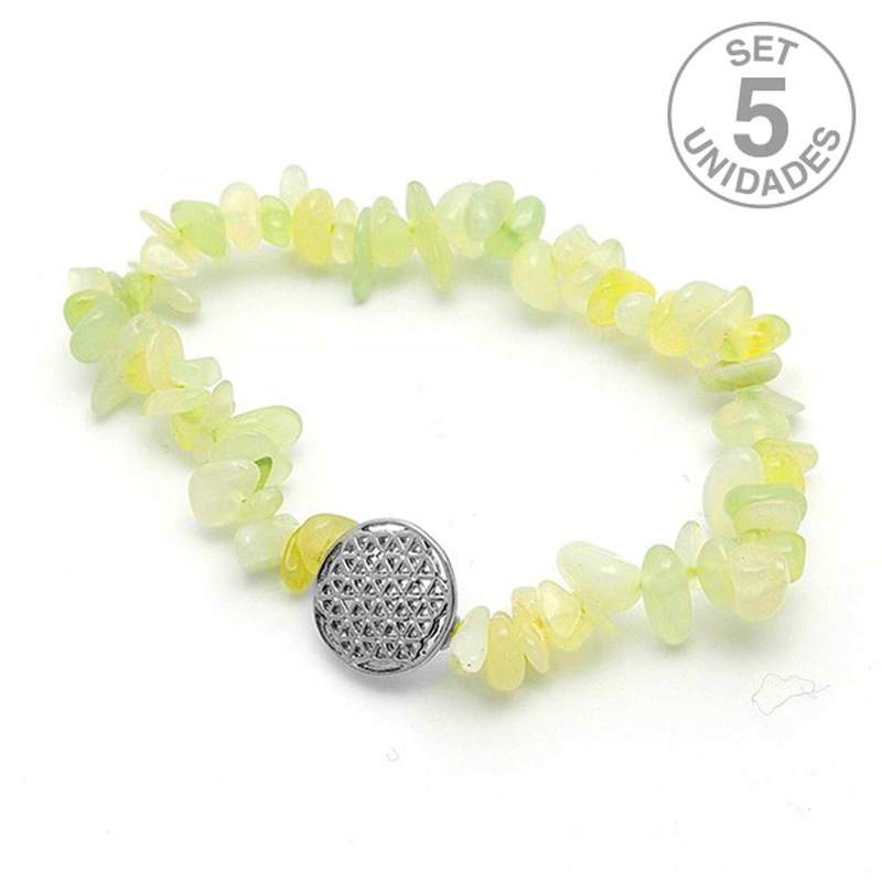 Bracelet Jade Vert avec Amulette fleur de Vie. Set 5 Un.