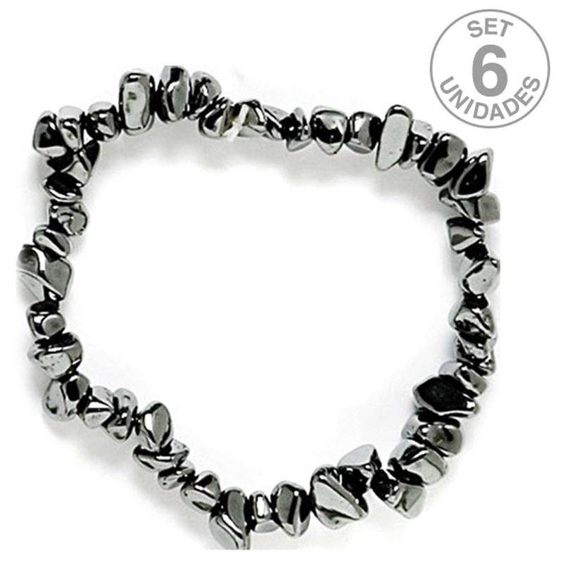 Pulsera Chip Hematite. Set 6 Un.