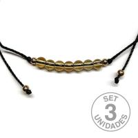 Citrine beads (4mm) bracelet on adjustable black thread. Set 3 Un.
