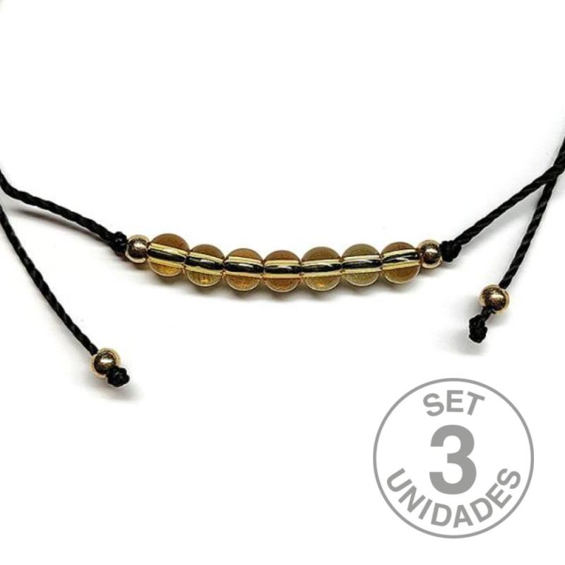 Citrine beads (4mm) bracelet on adjustable black thread. Set 3 Un.