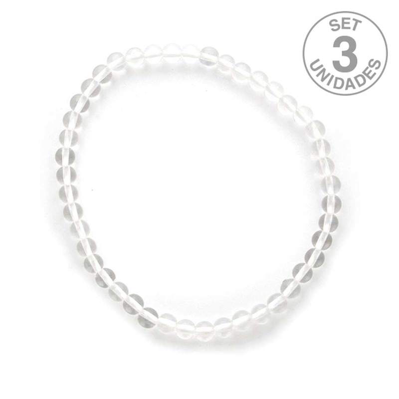 Bracelet en Cristal de Roche (Boule 4mm). Set 3 Un.
