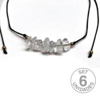 Crystal Quartz chip bracelet on adjustable black thread. Set 6 Un.