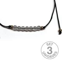 Crystal Quartz beads (4mm) bracelet on adjustable black thread. Set 3 Un.