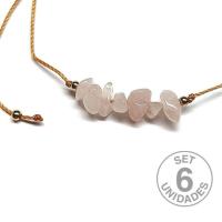 Rose Quartz chip bracelet on adjustable beige thread. Set 6 Un.