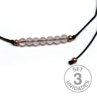 Rose Quartz beads (4mm) bracelet on adjustable black thread. Set 3 Un.