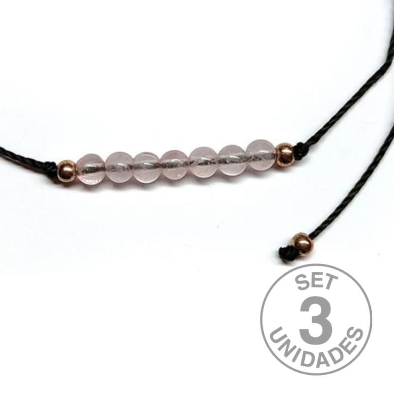 Rose Quartz beads (4mm) bracelet on adjustable black thread. Set 3 Un.