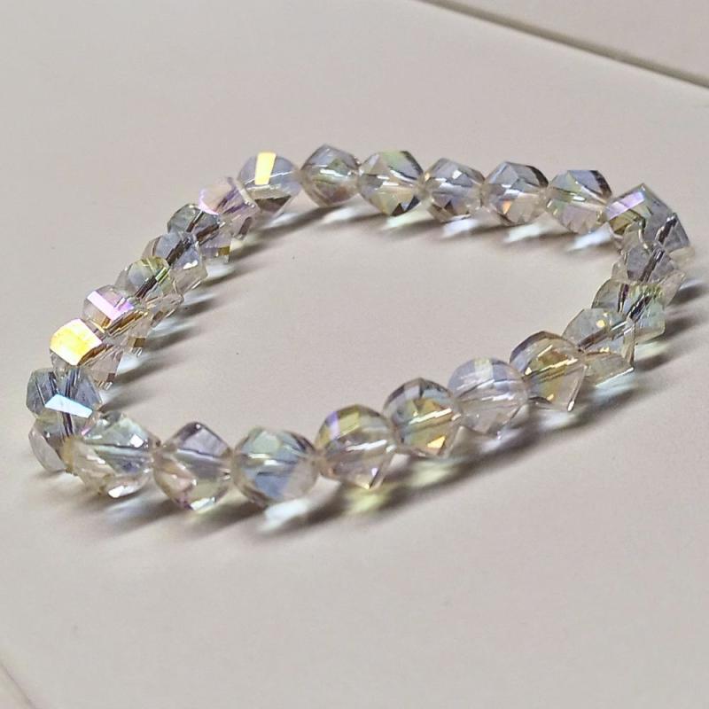 Pulsera Cristal Iridiscente facetada (Bolas 6mm). Set 3 Un.