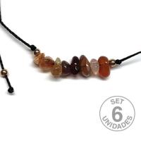 Carnelian chip bracelet on adjustable black thread. Set 6 Un.