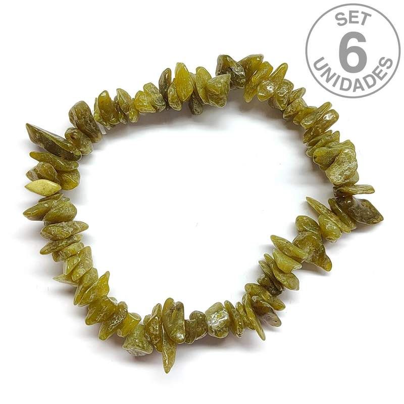 Green Jadeite Chip Bracelet. Set 6 Un.