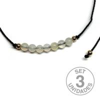 Jade beads (4mm) bracelet on adjustable black thread. Set 3 Un.