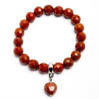 Pulsera Jaspe Rojo Bola Facetada con Colgante Corazón