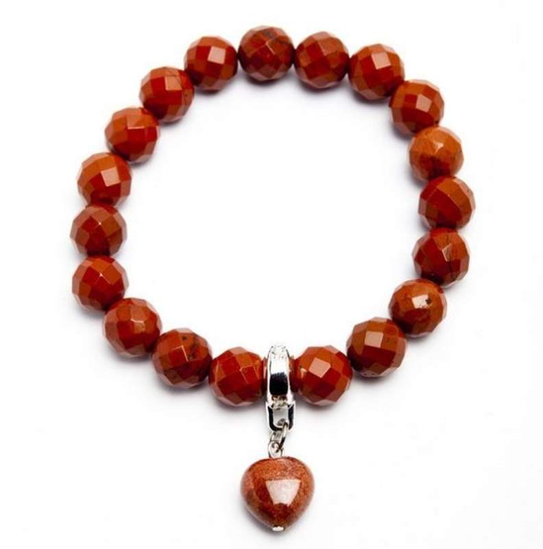 Pulsera Jaspe Rojo Bola Facetada con Colgante Corazón