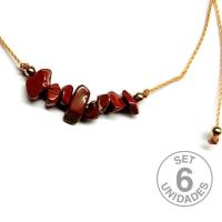Red Jasper chip bracelet on adjustable beige thread. Set 6 Un.