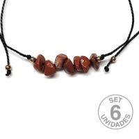 Red Jasper chip bracelet on adjustable black thread. Set 6 Un.