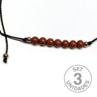 Red Jasper beads (4mm) bracelet on adjustable black thread. Set 3 Un.