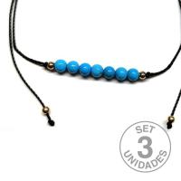 Turquenite beads (4mm) bracelet on adjustable black thread. Set 3 Un.