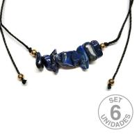 Lapis Lazuli chip bracelet on adjustable black thread. Set 6 Un.