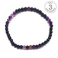 Pulsera Ágata Lila (4 mm). Set 3 Un.