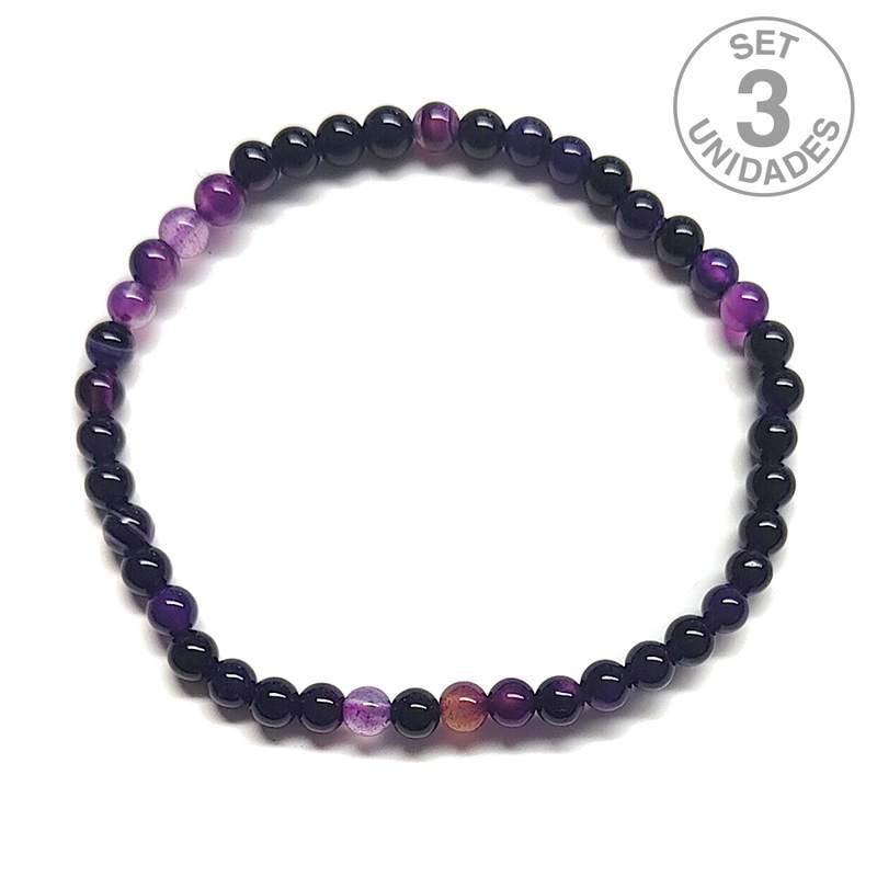 Bracelet Agate Lila (4 mm). Set 3 Un.
