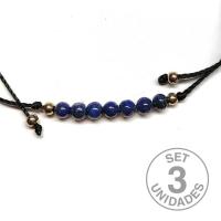 Lapis Lazuli beads (4mm) bracelet on adjustable black thread. Set 3 Un.