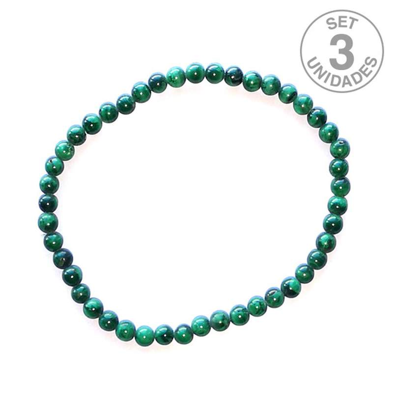 Pulsera Malaquita Extra Bola 4mm. Set 3un.