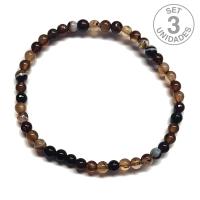 Pulsera Ágata Marrón (4 mm). Set 3 Un.