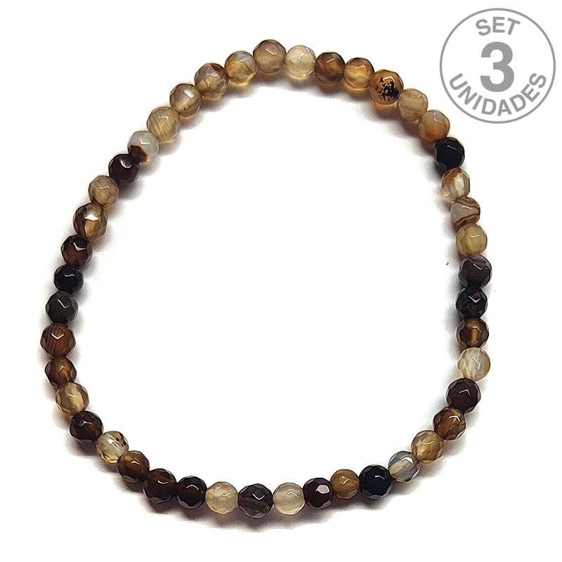 Pulsera Ágata Marron facetada (4mm) Set 3un.