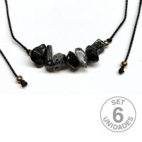 Obsidian chip bracelet on adjustable black thread. Set 6 Un.